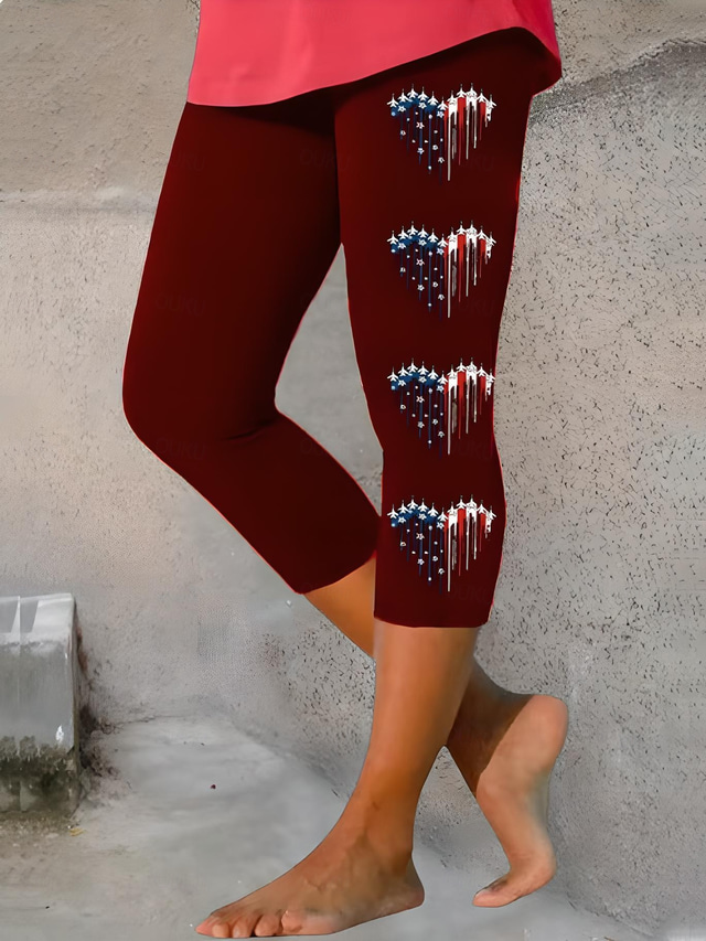  Women's Patriotic  Leggings Capri Pants High Elasticity Streetwear Full Length High WaistPantsEaster Flag Printing Thermal Warm Breathable Soft Outdoor Daily Black Grey