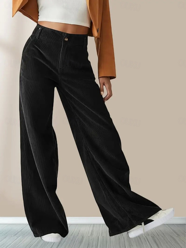  Women's Wide Leg Chinos Fashion Casual Full Length High Waist Plain Pocket Comfy Soft Comfortable Micro-elastic Outdoor Street Black Blue Green Coffee Spring Fall Winter Loose Fit
