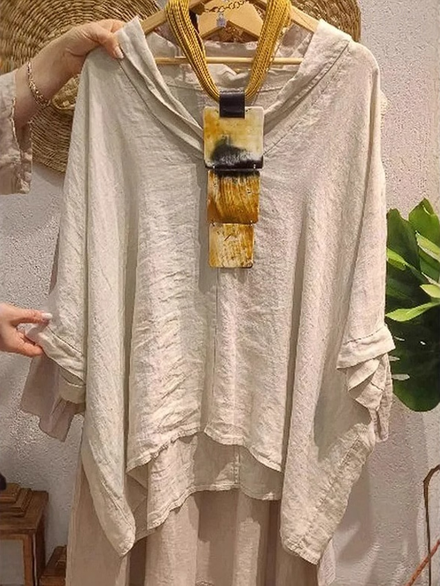  Women's Blouse Solid Color Elegant Casual Half Sleeve V Neck Regular Tops Daily Holiday Black White Yellow Navy Blue Orange Summer Fall