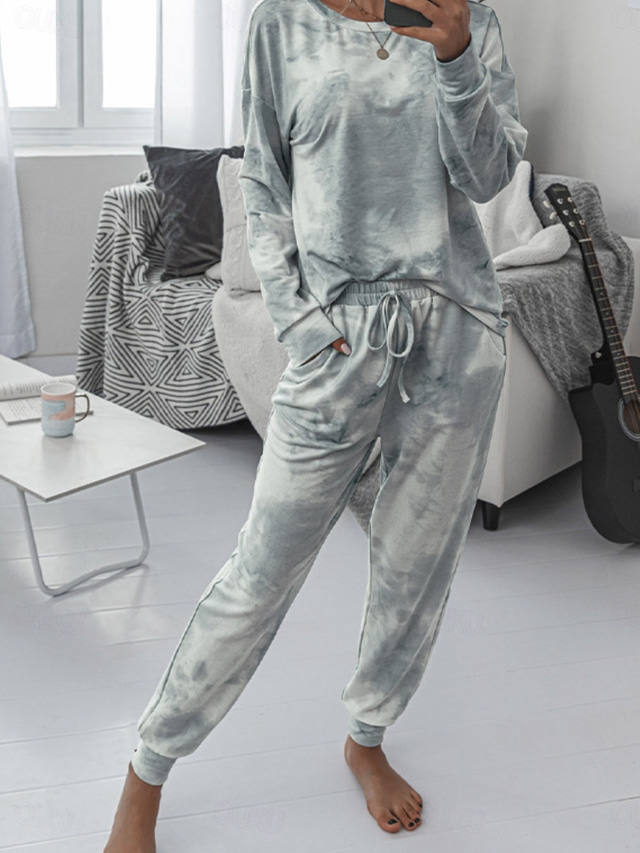  Per donna Set Pigiama Casual Comfort Tinta a nodi Elastico in vita Maglietta Pantalone Casa Quotidiano Manica Lunga Girocollo Rosa Blu Verde Arcobaleno Grigio Estate Primavera Autunno Vestibilit