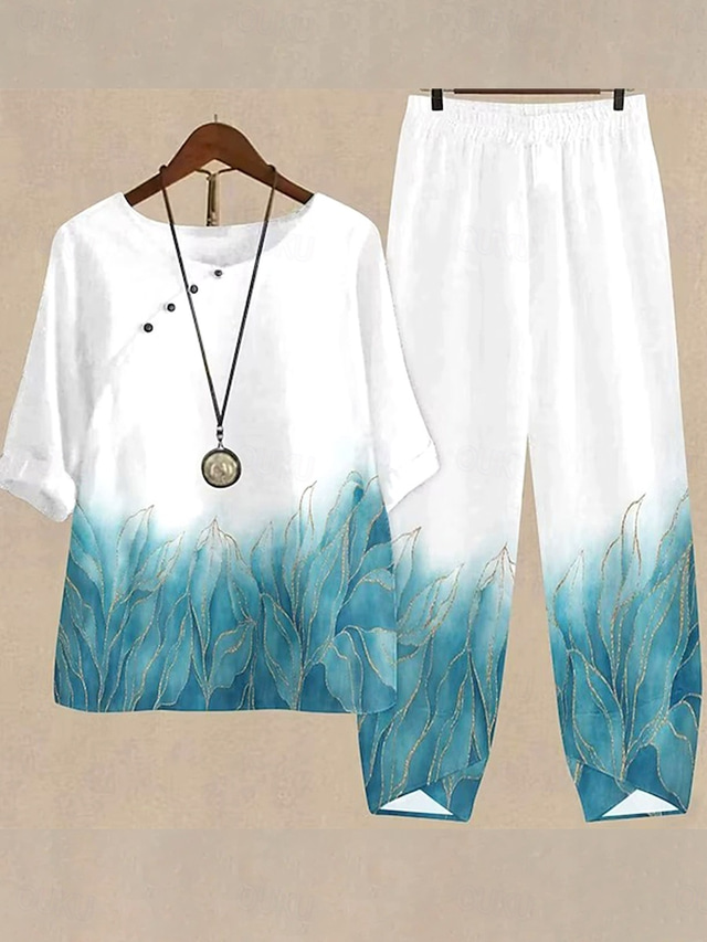  Femmes Basique Chemise Ensembles de Pantalons Demi Manches Col rond Graphique Dégradé Usine Imprimé Extérieur Occasionnel Quotidien Blanche Bleu Vert Été Coupe régulière