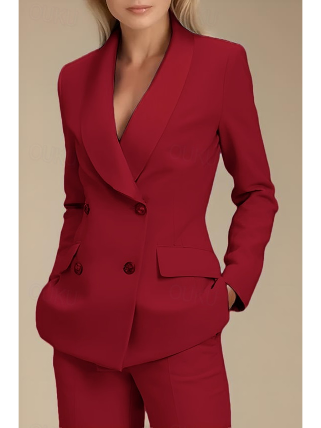  Blue Black Two Piece Pantsuit Mother of the Bride Blazer Set Elegant Lapel Floor Length Stretch Fabric Long Sleeve with Buttons Solid Color