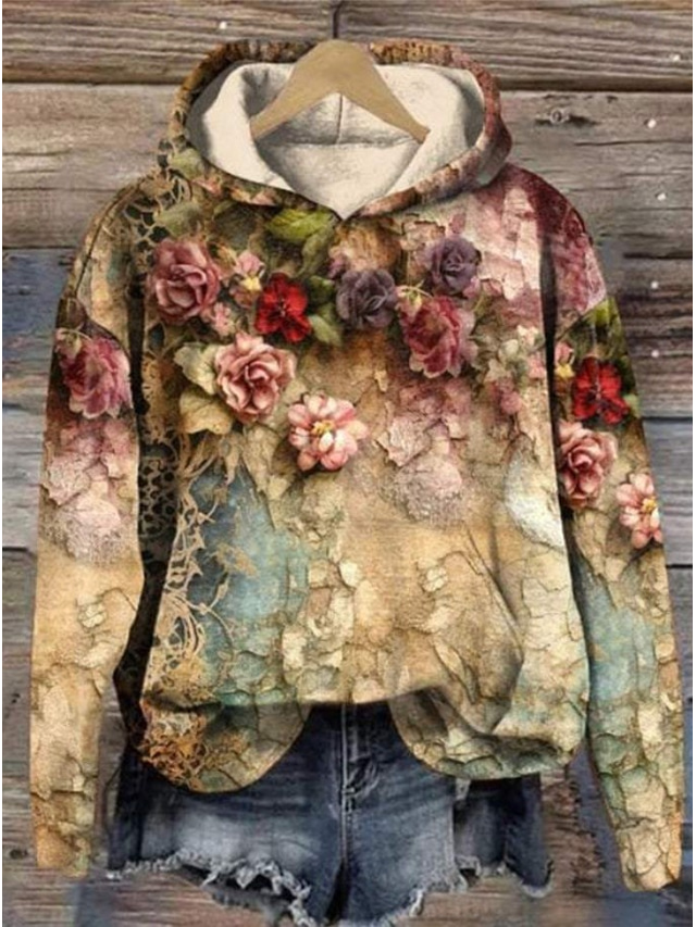  Femmes Sweat à capuche Graphique ancien Mode Western manche longue À capuche Hauts Réguliers Rue Tenue Quotidienne Fête Imprimé Poche Avant Blanche Jaune Gris foncé Rouge Marron Automne Hiver