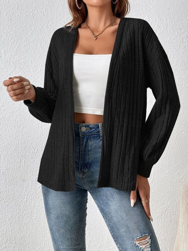  Dames Vrijetijdsjas Ademend Comfortabel Extra groot Casual Effen Vakantie Straat Casual Alledaagse kleding Open voorzijde Normaal Zonder Kraag Normale pasvorm Lange mouw bovenkleding Zwart Zomer Lente