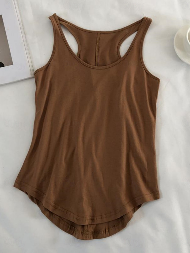  Women's Camisole Tank Top Solid Color Daily Stylish Casual Sleeveless Scoop Neck Regular Tops Daily Backless Black Light Brown Brown Summer