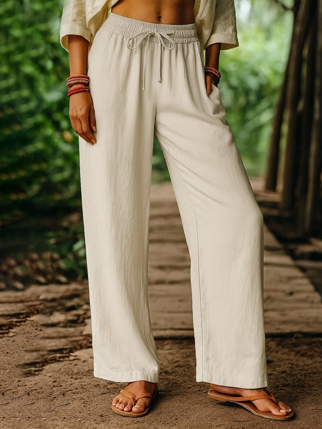  Femmes Pantalon sarouel Vacances ancien Style Ethnique Longueur complète Taille haute Uni Confortable Respirabilité Doux Micro-Élastique Formel Vacances Rue Noir Blanche Kaki Beige Été Printemps