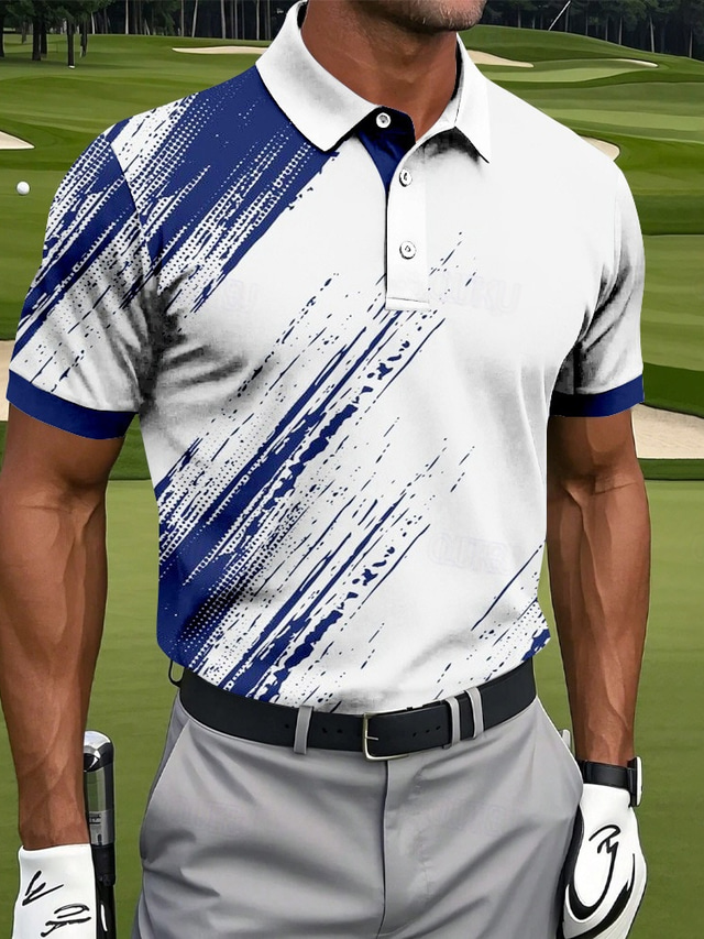  Men's Graphic Sports Polo Shirts Short Sleeve Polo Shirts Collared Shirts Sportswear Casual Athleisure Buttons Summer Black Blue Green
