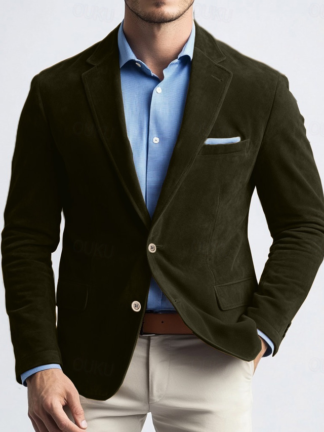  Homme Veste blazer Travail Rue Mode Occasionnel Automne / Hiver Faux suède Uni Boutons Avec Poches Confortable Simple Boutonnage veste bleu marine Marron Vert Kaki