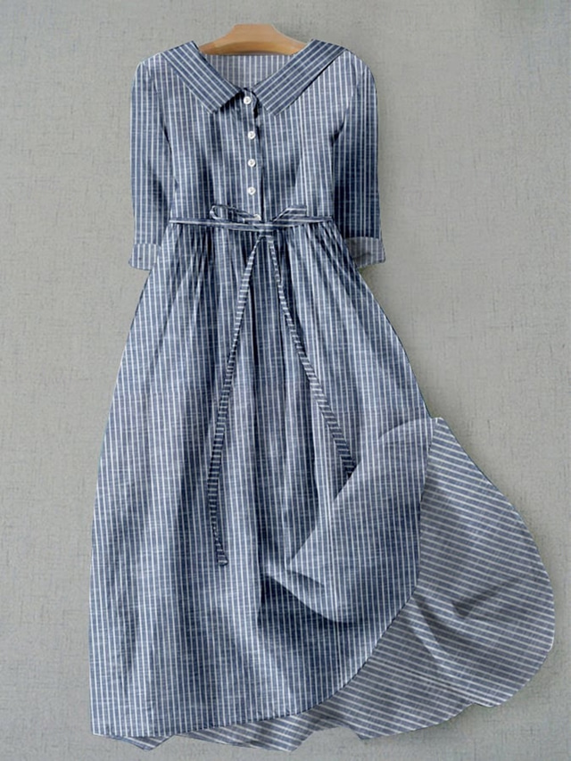  Női Midi ruha A vonalú ruha Fit and Flare ruha Alkalmi Napi Randi Normál Grafika Csíkos Féhosszú Állógallér Rubin Medence Lóhere Nyár Tavasz