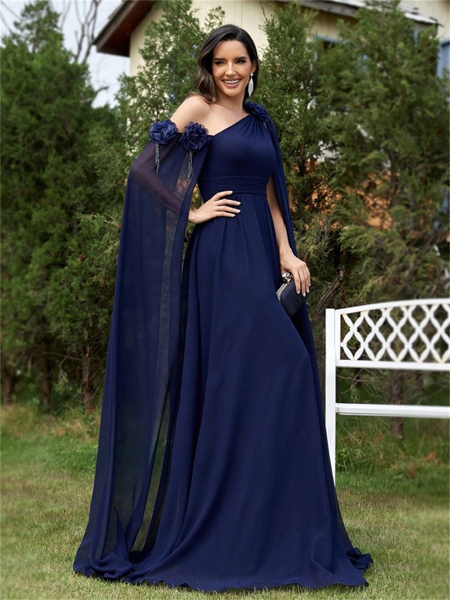  A-linje Quinceanera klänningar Elegant Klänning Formell Bröllop Golvlång Ärmlös Enaxlad Chiffong med Plisserat 2025
