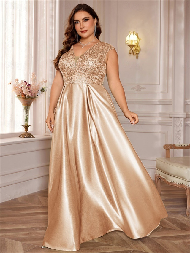  A-Line Plus Size Dresses Elegant Curve Dress Formal Wedding Floor Length Short Sleeve V Neck Satin Backless with Pleats 2025