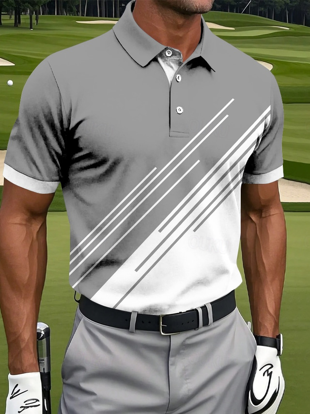  Men's Golf Line Polo Sports Polo Shirts Short Sleeve Polo Shirts Collared Shirts Casual Athleisure Buttons Summer Black Pink Blue