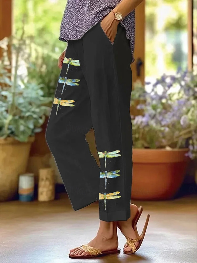  Women's Chinos Vacation Vintage Ethnic Style Ankle-Length High Waist Graphic Animal Pocket Breathable Soft Outdoor Micro-elastic Formal Outdoor Vacation Black White Blue ash-colored Summer Spring Fall