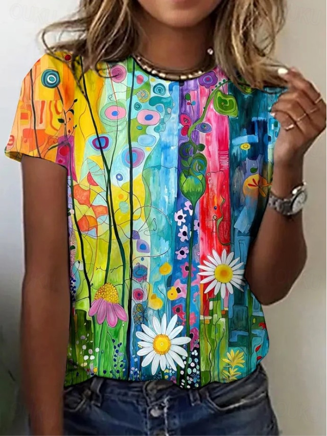  Women's T Shirt Graphic Vintage Stylish Classic Short Sleeve Crew Neck Round Neck Regular Tops Daily Going out Weekend Print Blue Summer Spring
