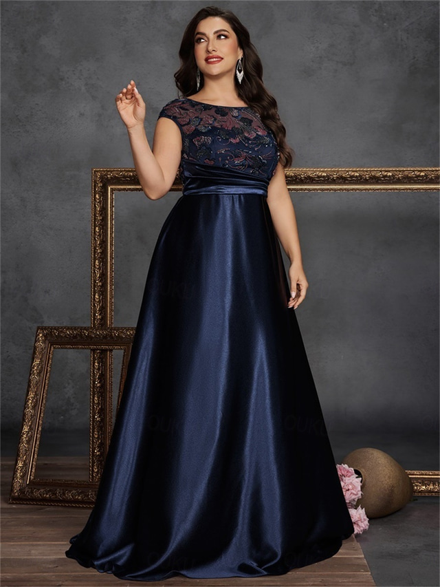  A-Line Plus Size Dresses Elegant Curve Dress Formal Wedding Floor Length Sleeveless Crew Neck Satin with Pleats 2025