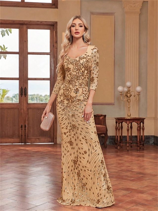  Rochii de Quinceanera sirenă  trompetă Rochie elegantă Nuntă formală Lungime la podea Mâneci lungi Decolteu în formă de inimă Cu mărgele cu paiete