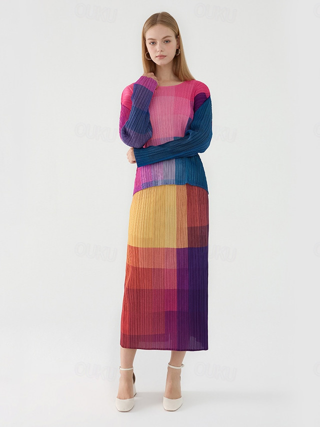  Dame الالتفاف Elegant Årgang Mote Fritid Midi Medium Midje Skjørt Gradert Rynket Elastisk Gul Sommer Polyester