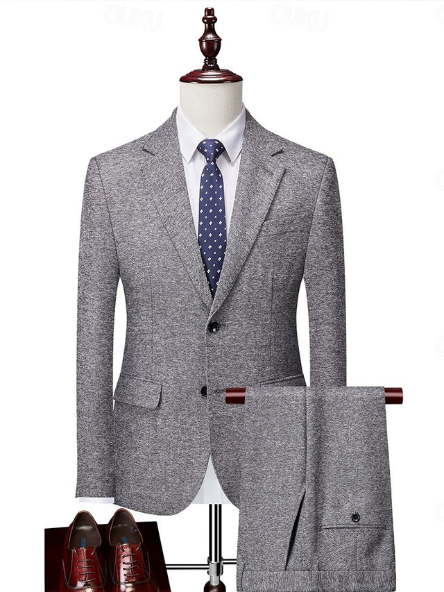  Men's Wool Tweed Suits Wedding Business Herringbone Suits Brown Grey Retro Formal Tailored Fit 3 Piece Single Breasted Two-buttons