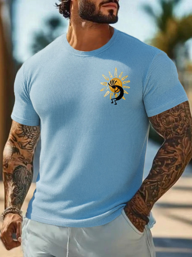  Men's Kokopelli Waffle Shirt Short Sleeve T shirt 3D Print Crew Neck Shirt Vacation Tropical Daily Vacation Casual Daily Light Blue Light Green Pink Summer Spring Clothing Apparel S M L XL XXL XXXL