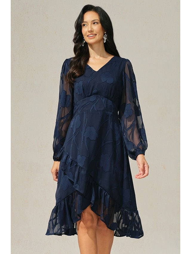  Mulheres Minivestido Vestido antigo Vestido casual Vintage Casual Formal Formal Natal Festa Normal Manga Longa Decote V Azul Outono Inverno