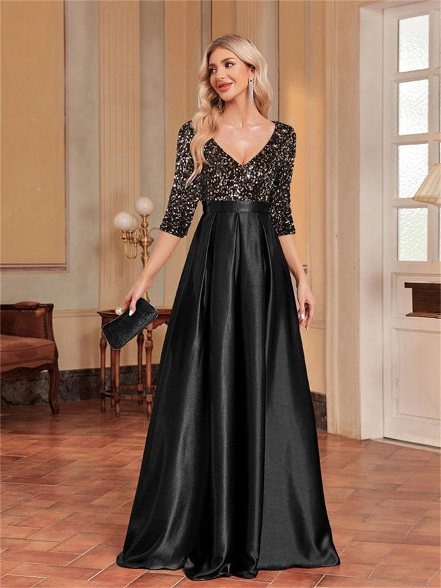  A-Line Quinceanera Dresses Elegant Dress Formal Wedding Floor Length Long Sleeve V Neck Polyester with Sequin 2025