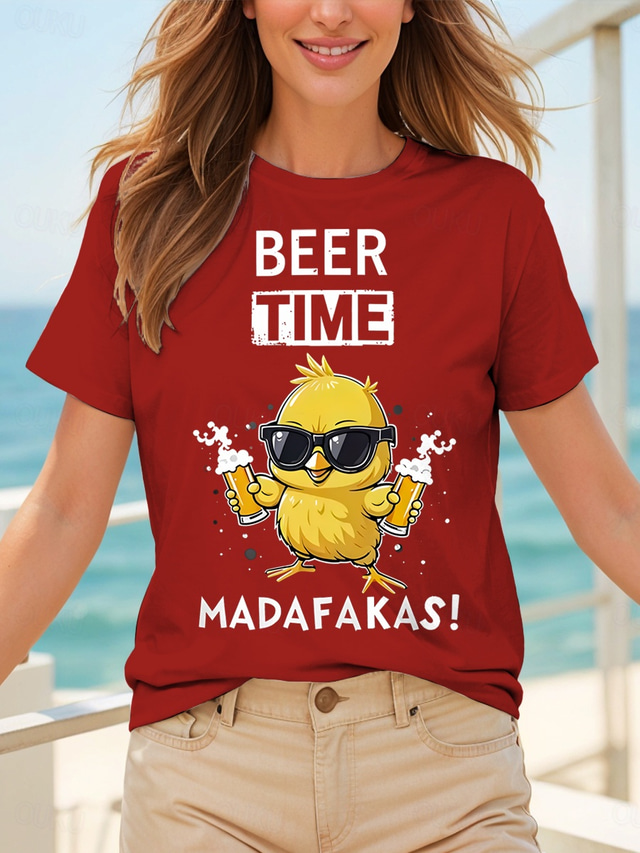  Oktoberfest Women's T Shirt Graphic Animal Letter Vintage Stylish Classic Short Sleeve Crew Neck Round Neck Regular Tops Daily Weekend Print Black White Yellow Red Blue Summer Spring