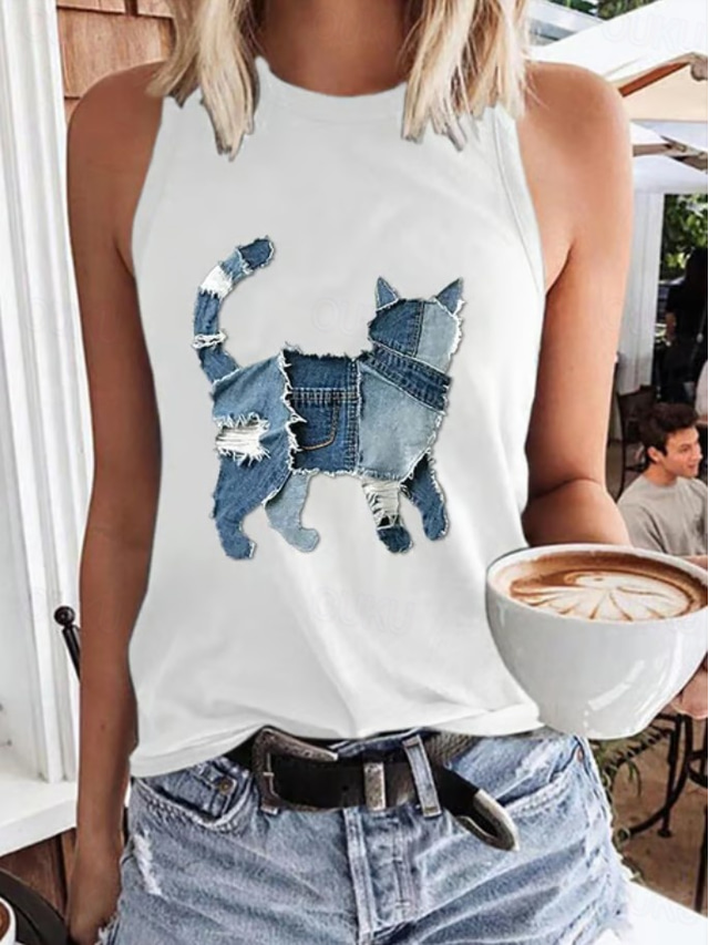  Women's Tank Top Graphic Dragonfly Stylish Casual Sleeveless Crew Neck Regular Tops Daily Print Black White Pink Navy Blue Blue Summer Spring