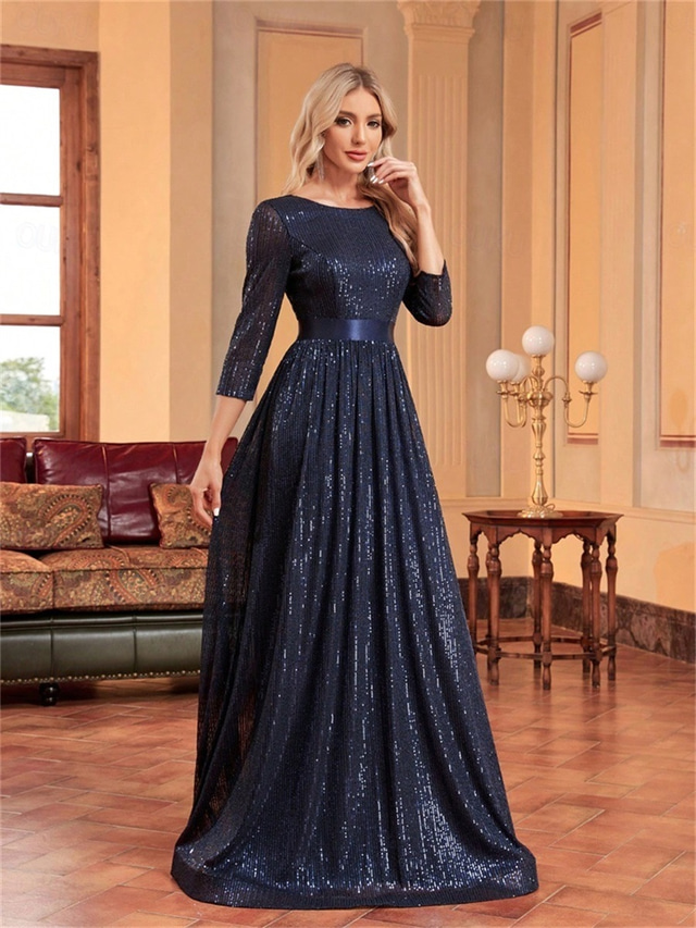  A-Line Quinceanera Dresses Elegant Dress Formal Wedding Floor Length 3/4 Length Sleeve Crew Neck Polyester with Pleats 2025