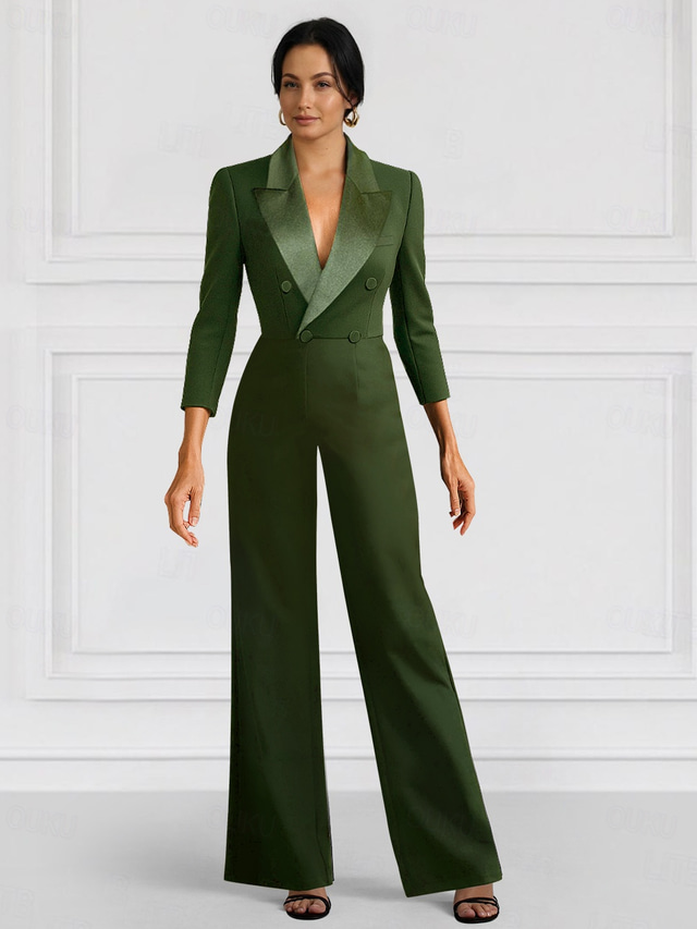  Černý blazer overal pro matku nevěsty svatební host Elegantní minimalistická klopa podlahové délky elastická látka dlouhý rukáv s knoflíky pevná barva