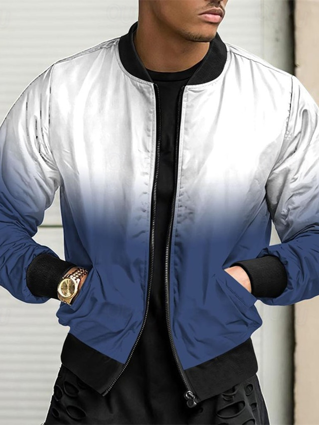  Men's Lightweight Jacket Casual Jacket Vacation Daily Pocket Spring Fall Gradient Fashion Classic Stand Collar Regular Black Blue Brown Jacket