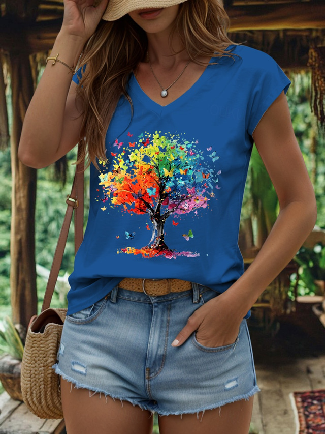  Women's Floral Graphic Butterfly Camisole Tank Top Vintage Stylish Classic Sleeveless Short Sleeve V Neck Regular Tops Daily Print Black White Pink Red Blue Summer Spring