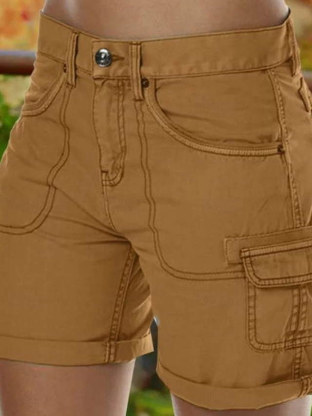 Pentru femei chinez Pantaloni Scurți De Bază Casual Scurt Talie medie Simplu Buzunar Confort Exterior Micro-elastic Vacanță Stradă Zilnic Negru Mov Trifoi Kaki Vară Fit regulat