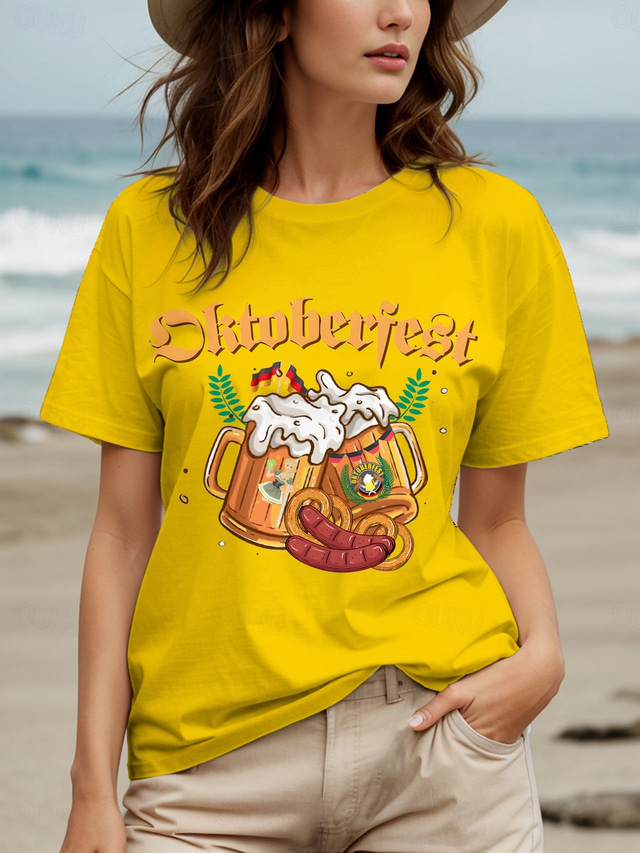  Oktoberfest Women's T Shirt Graphic Letter Vintage Stylish Classic Short Sleeve Crew Neck Round Neck Regular Tops Daily Weekend Print Black White Yellow Red Blue Summer Spring