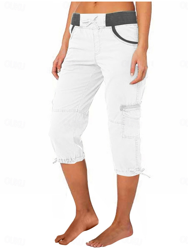 Women's Cargo Pants Vacation Fashion Streetwear Calf-Length High Waist Plain Pocket Comfy Soft Comfortable Micro-elastic Outdoor Street Yellow-Brown Black White Orange Summer Regular Fit