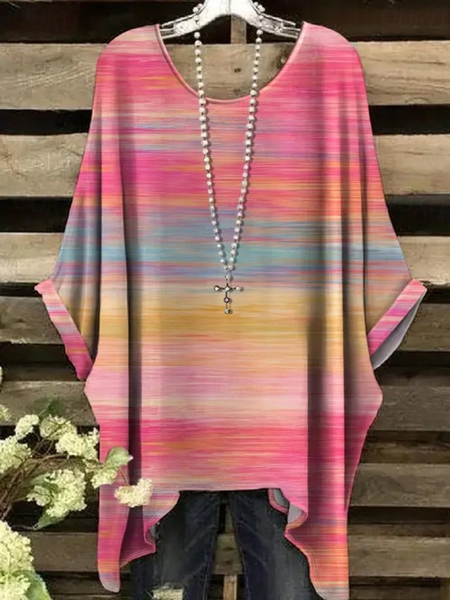  Dámské Boho košile Grafika Geometrický Abstraktní Elegantní Čechy Aktivní Krátký rukáv Netopýří rukávy Tričkový Běžné topy Denní Dovolená Oblečení na pláž Černá Bílá Světlá růžová Hnědá Léto Jaro