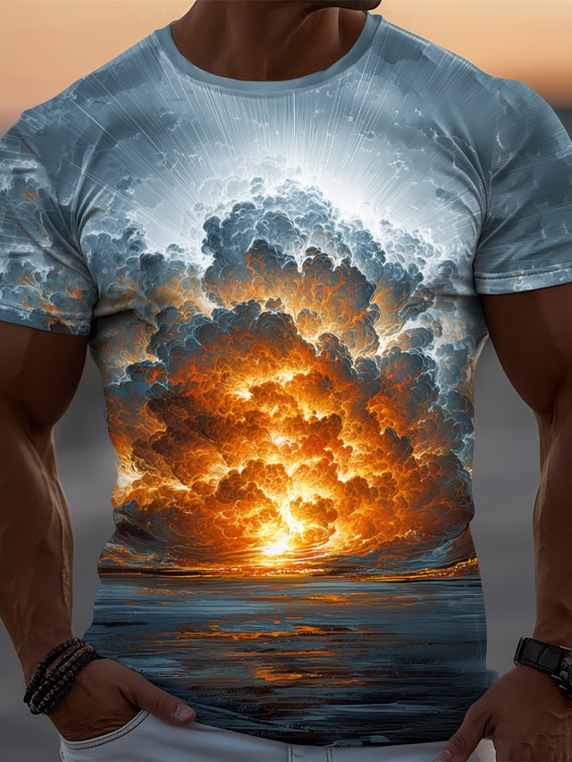  Men's Optical Illusion Ocean 3D T Shirt Short Sleeve T shirt 3D Print Crew Neck Shirt Exaggerated Designer Party Street Casual Blue 3# Blue 2# Blue 1# Summer Spring All Seasons Clothing Apparel S M L