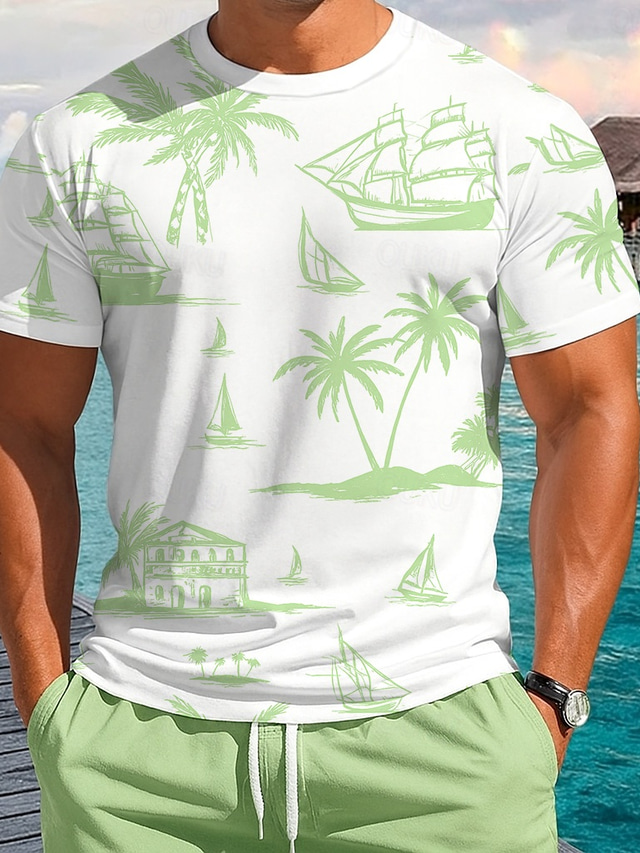  Men's Tropical T Shirt Short Sleeve T shirt 3D Print Crew Neck Shirt Vacation Tropical Fashion Street Casual Daily Yellow Blue Green Summer Spring Clothing Apparel S M L XL XXL XXXL