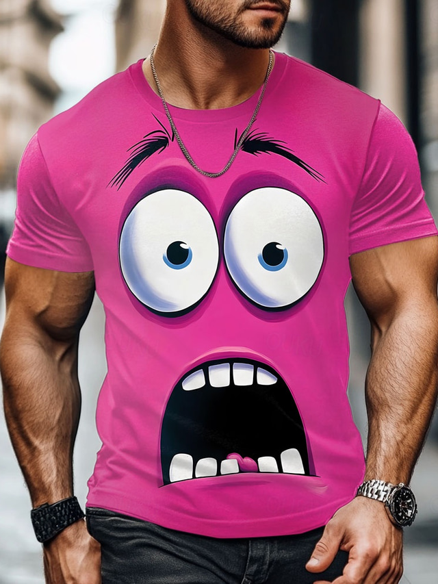  Men's 3D Cartoon Human face T Shirt Short Sleeve T shirt 3D Print Crew Neck Shirt Exaggerated Designer Party Street Casual Yellow Blue Purple Summer Spring All Seasons Clothing Apparel S M L XL XXL