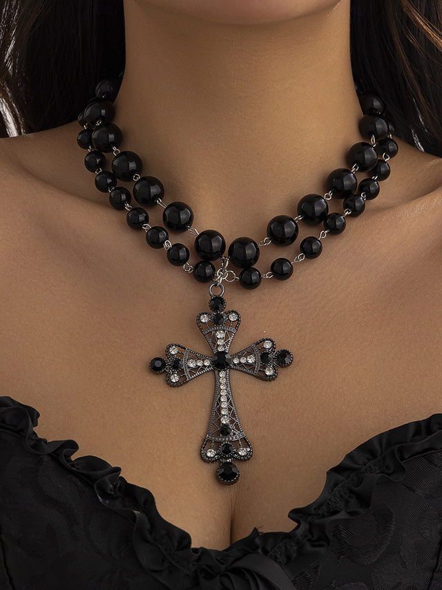  Women's Baroque Pearl and Beaded Cross Pendant Necklaces - Multiple Style Options for Elegant Gothic and Vintage Looks, Perfect for Parties and Special Occasions