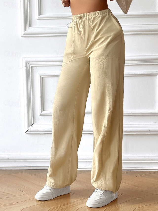 Women's Sweatpants Chinos Fashion Streetwear Full Length High Waist Plain Elastic Waistband Comfy Soft Comfortable Micro-elastic Outdoor Street Apricot Gray Summer Spring Regular Fit