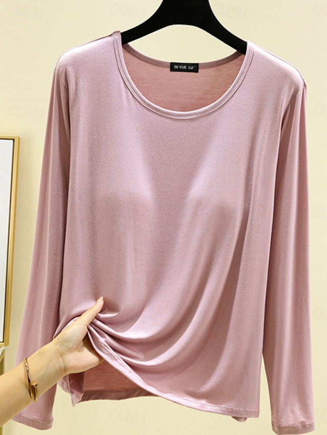  Women's Blouse Solid Color Daily Casual Long Sleeve Crew Neck Regular Tops Daily Black Pink Red Navy Blue Blue Summer Spring Fall