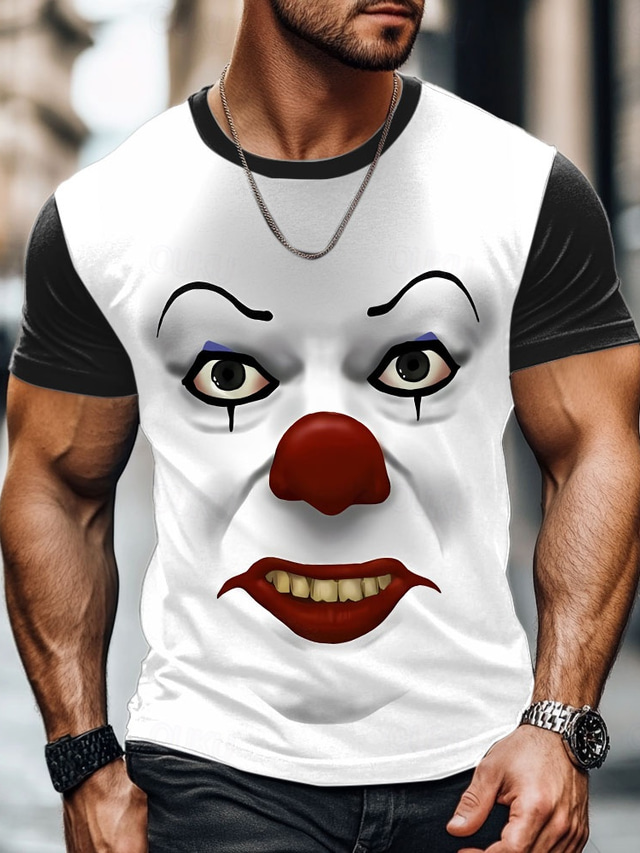  Halloween Men's 3D Clown T Shirt Short Sleeve T shirt 3D Print Crew Neck Shirt Exaggerated Designer Party Street Casual Black White Red Summer Spring All Seasons Clothing Apparel S M L XL XXL XXXL