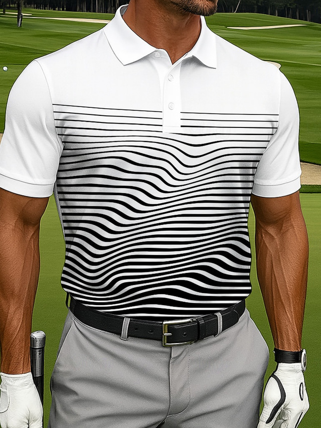  Men's Polo Sports Polo Shirts Casual Sports Turndown Short Sleeve Geometric Golf Buttons Summer Violet Black Blue Light Blue Polo