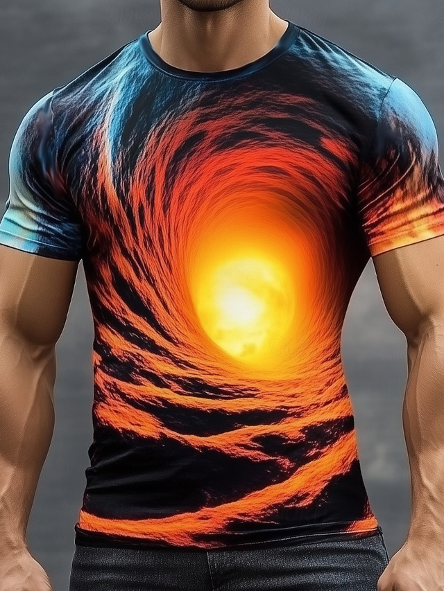  Herr 3D Print Abstrakt 3D T-shirt Kortärmad T-shirt 3D-tryck Rund hals Skjorta drivna Designer Fest Gata Ledigt Vit Gul Rubinrött Sommar Vår Alla årstider Kläder S M L XL XXL XXXL