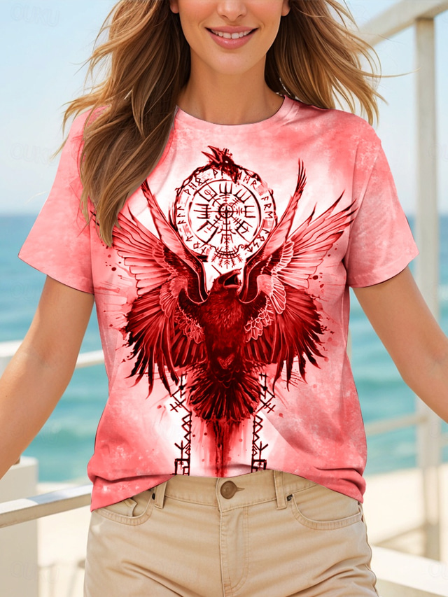  Women's T Shirt Ombre Graphic Animal Vintage Stylish Classic Short Sleeve Crew Neck Round Neck Regular Tops Daily Weekend Print Yellow Red Blue Purple Green Summer Spring