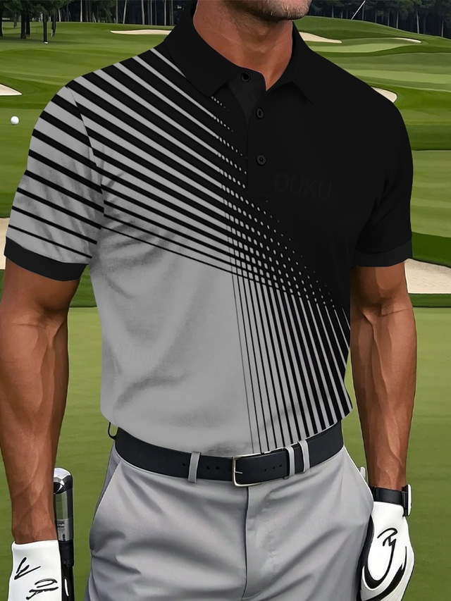  Men's Golf Line Polo Sports Polo Shirts Short Sleeve Polo Shirts Collared Shirts Casual Athleisure Buttons Summer White Blue Purple