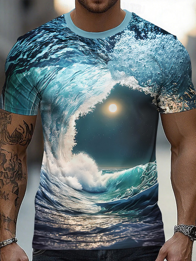  Men's Ocean 3D T Shirt Short Sleeve T shirt 3D Print Crew Neck Shirt Exaggerated Designer Party Street Casual Yellow Blue Orange Summer Spring All Seasons Clothing Apparel S M L XL XXL XXXL