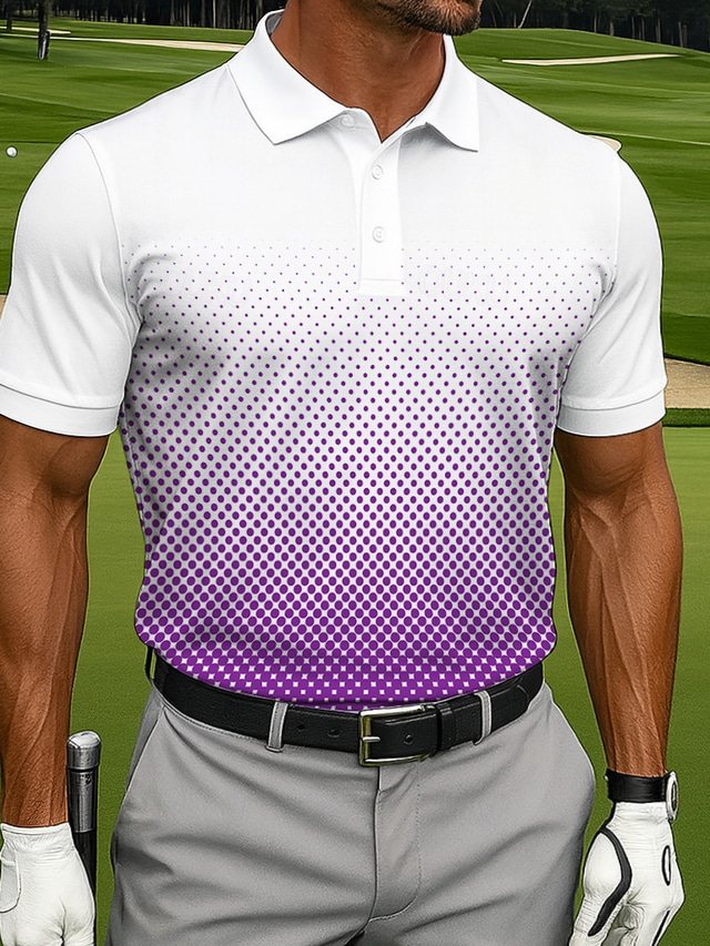  Men's Polo Casual Sports Turndown Short Sleeve Fashion Leisure Geometic Golf 3D Print Buttons Summer Violet Green Blue Polo