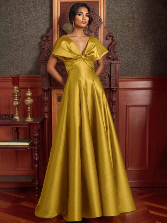  A-Line Evening Gown Elegant Dress Formal Wedding Floor Length Off Shoulder V Neck Stretch Satin with Pocket 2025