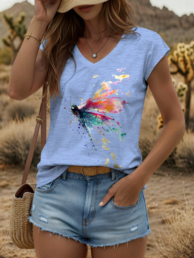  Women's Graphic Animal Butterfly Camisole Tank Top Vintage Tropical Stylish Sleeveless Short Sleeve V Neck Regular Tops Daily Print Black White Yellow Pink Blue Summer Spring